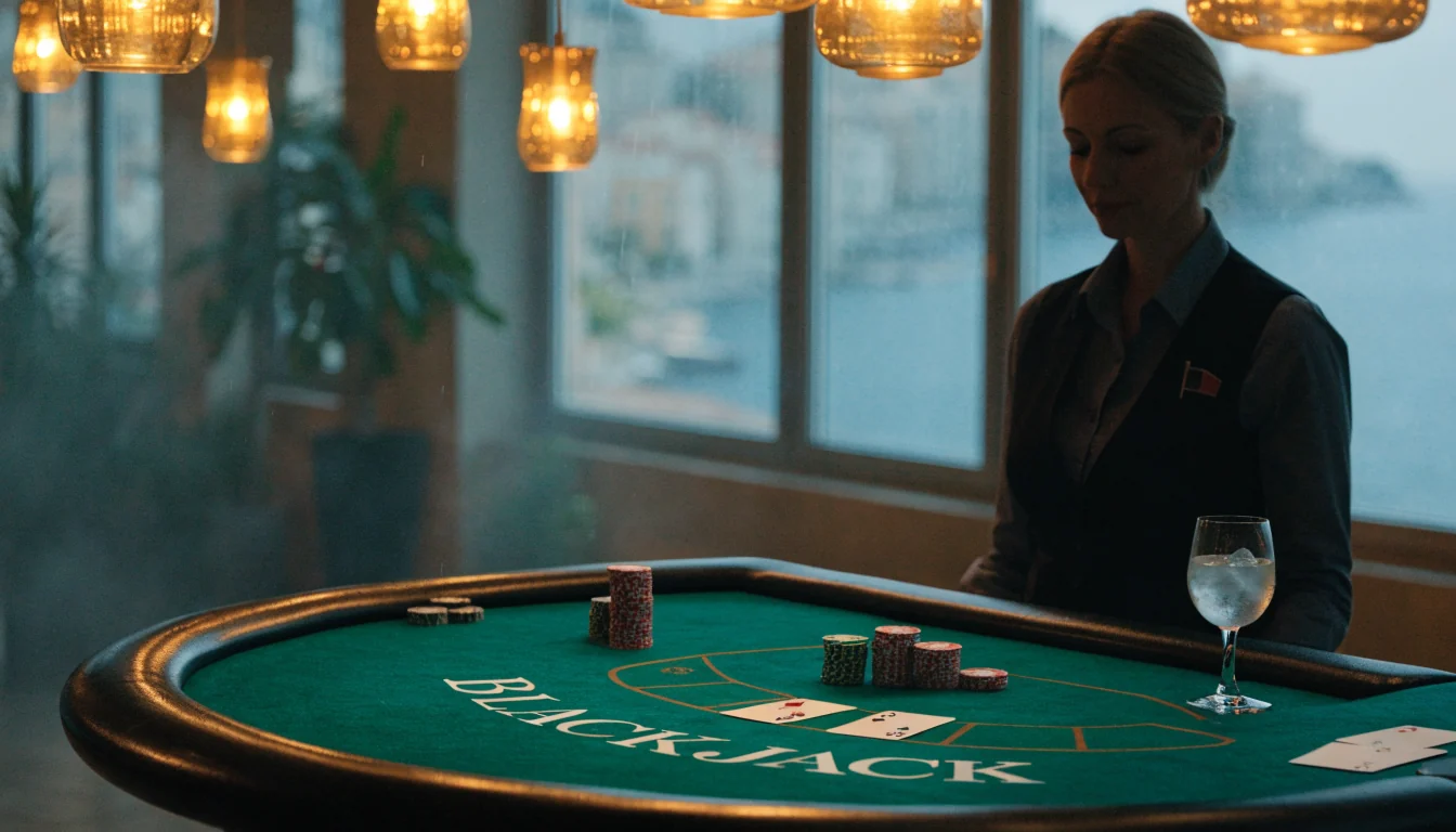Stol za blackjack u hrvatskom casinu s ulošcima i kartama