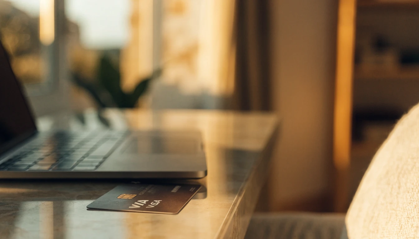 Visa kartica kraj laptopa na stolu