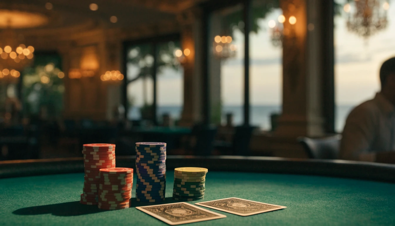 Stol za blackjack s ulošcima i kartama u elegantnom hrvatskom casinu
