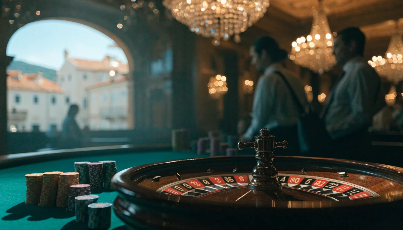 Rulet i žetoni na stolu u elegantnom hrvatskom casinu
